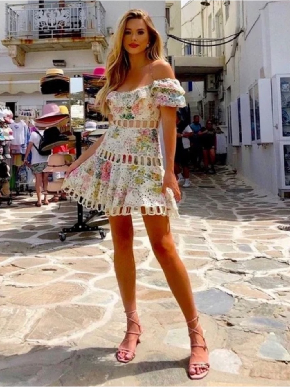 Zimmermann White Floral Off-Shoulder Cutout Mini Dress